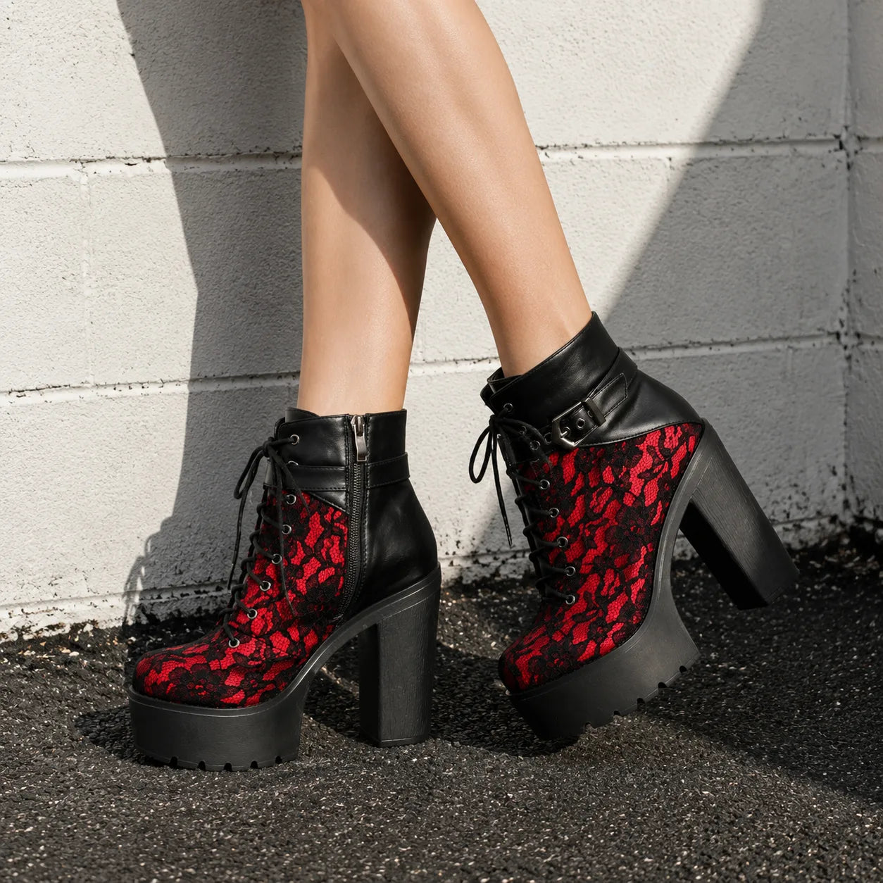 Deep Black Tirano Microfiber Block-Heel Boots on-foot view
