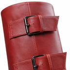 Deep Red Asiago Buckle Leather Boots close-up detail