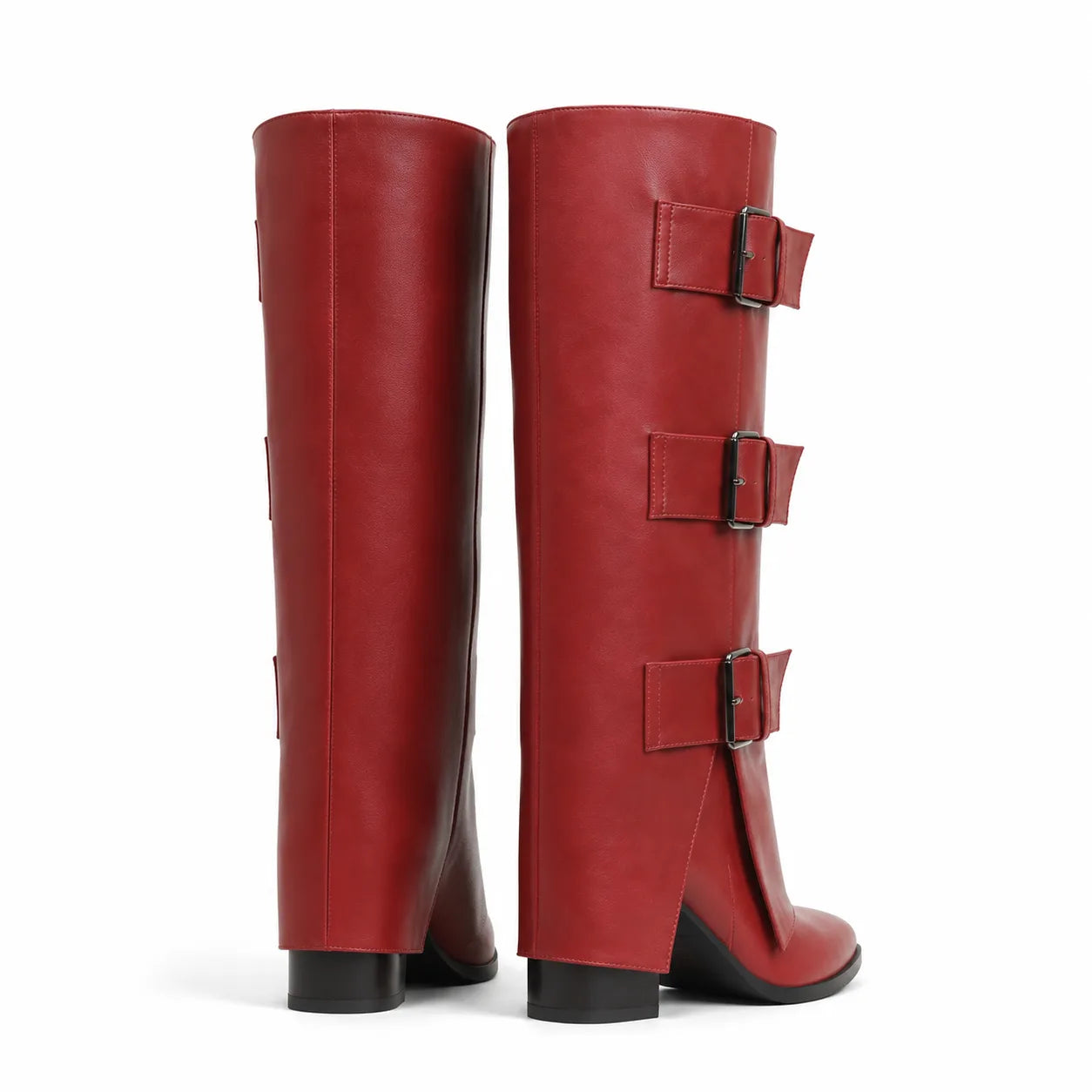 Deep Red Asiago Buckle Leather Boots heel detail