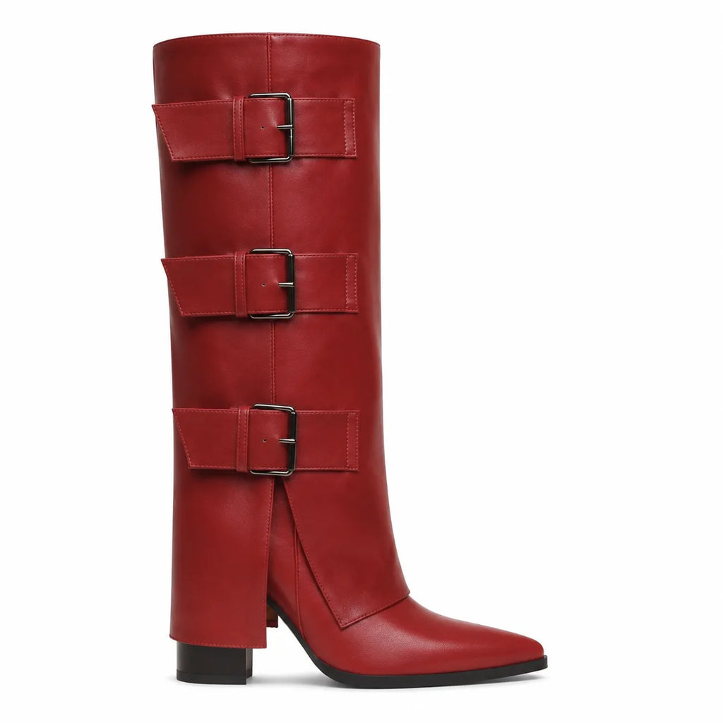 Deep Red Asiago Buckle Leather Boots side view