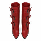 Deep Red Asiago Buckle Leather Boots top view