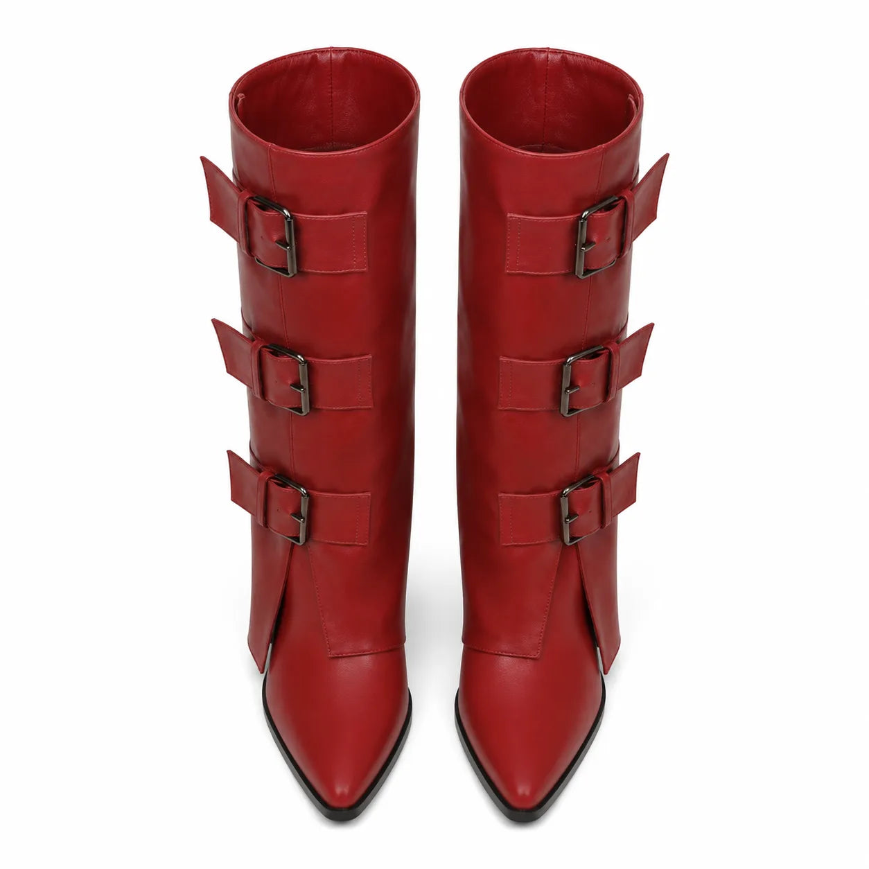 Deep Red Asiago Buckle Leather Boots top view