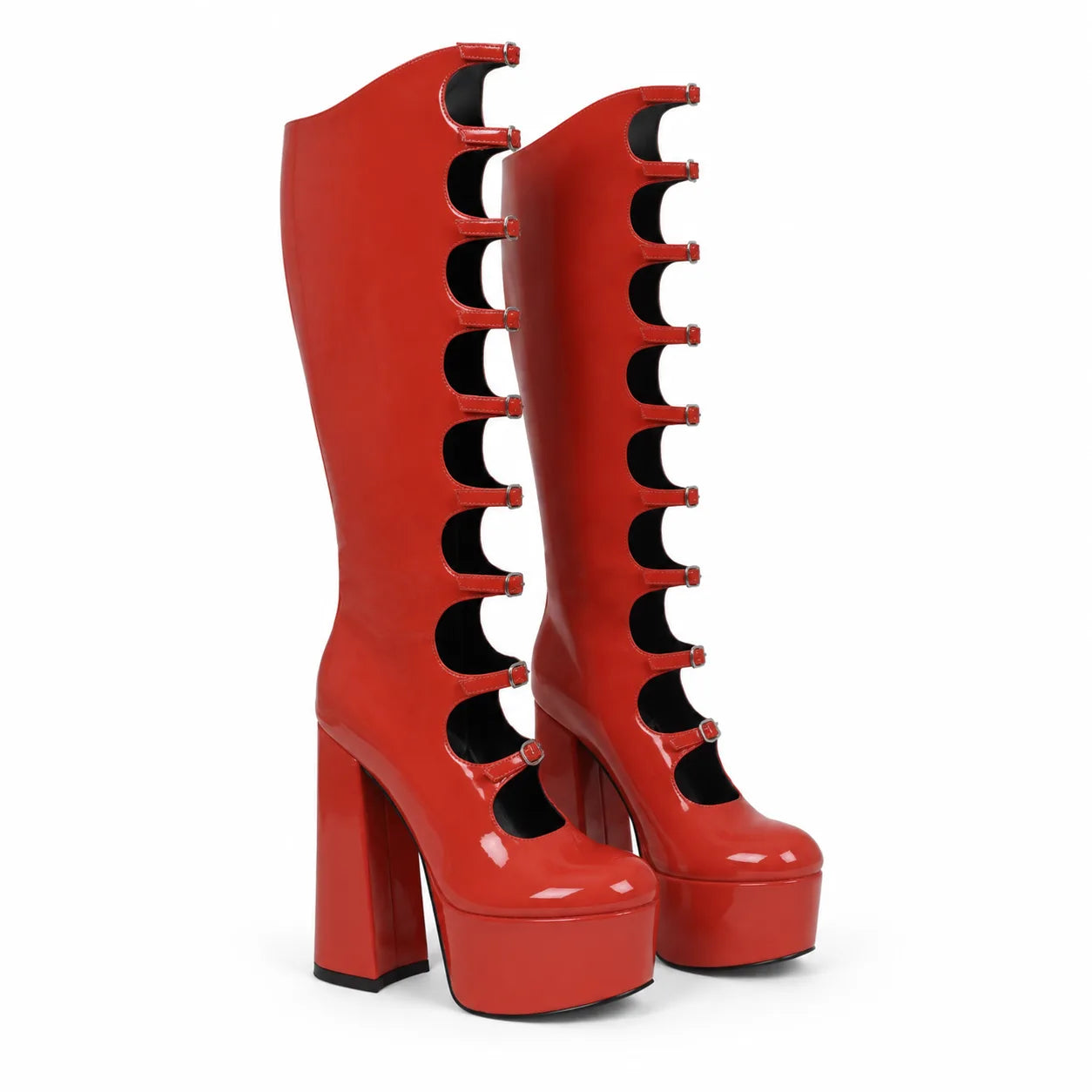 Red Patent Sondrio Buckle Leather Boots
