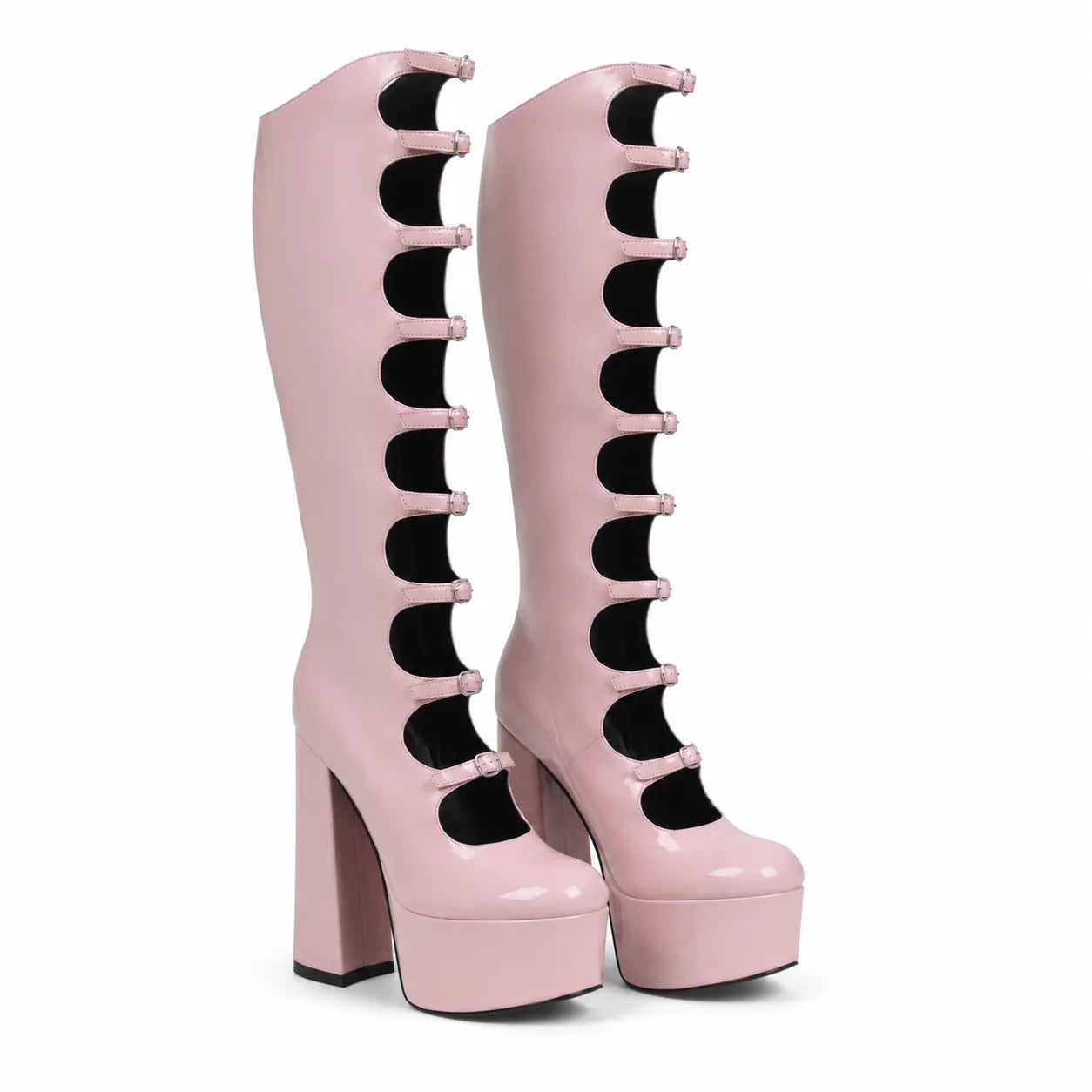 Rose Patent Sondrio Buckle Leather Boots
