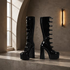 Black Patent Sondrio Buckle Leather Boots styled scene