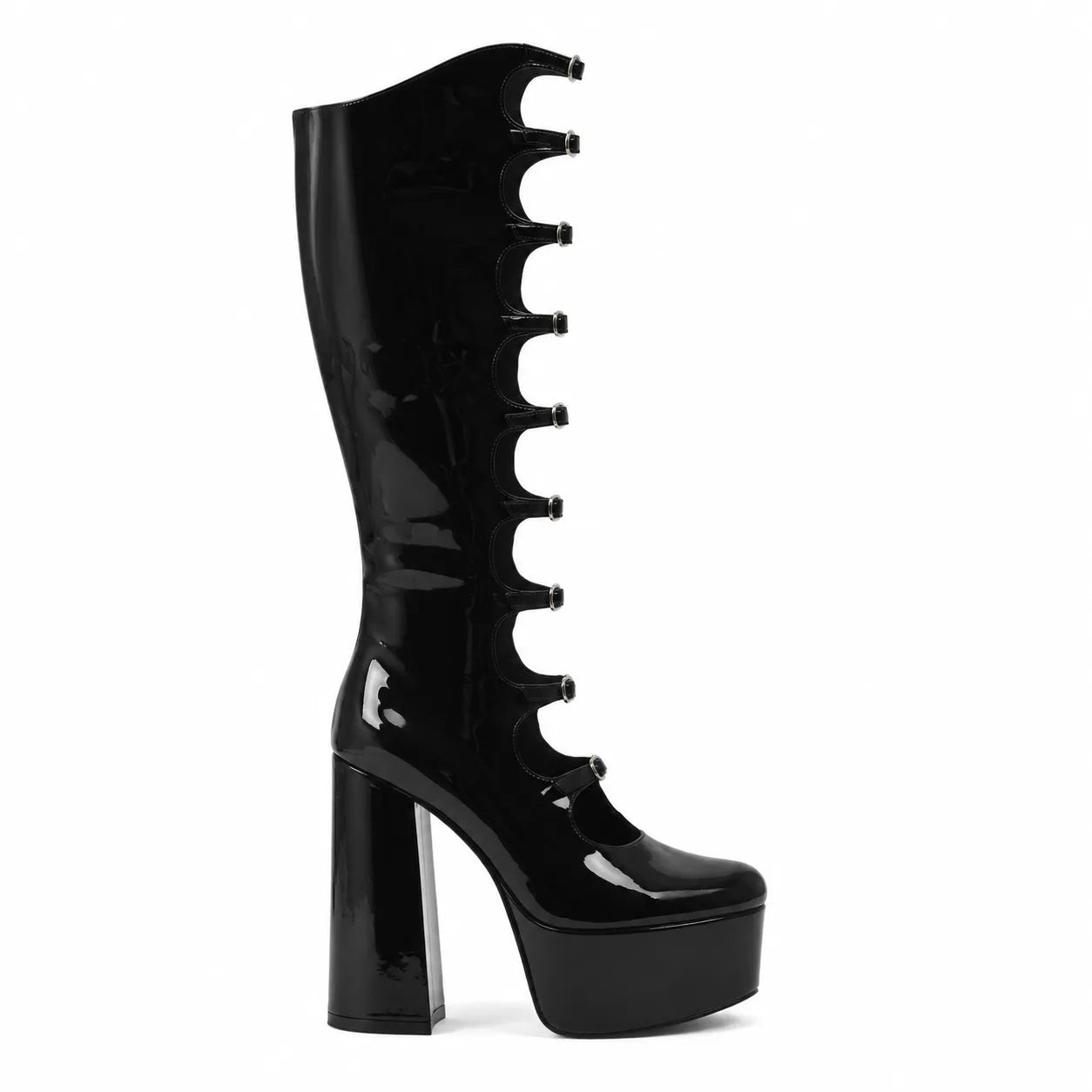 Black Patent Sondrio Buckle Leather Boots side view