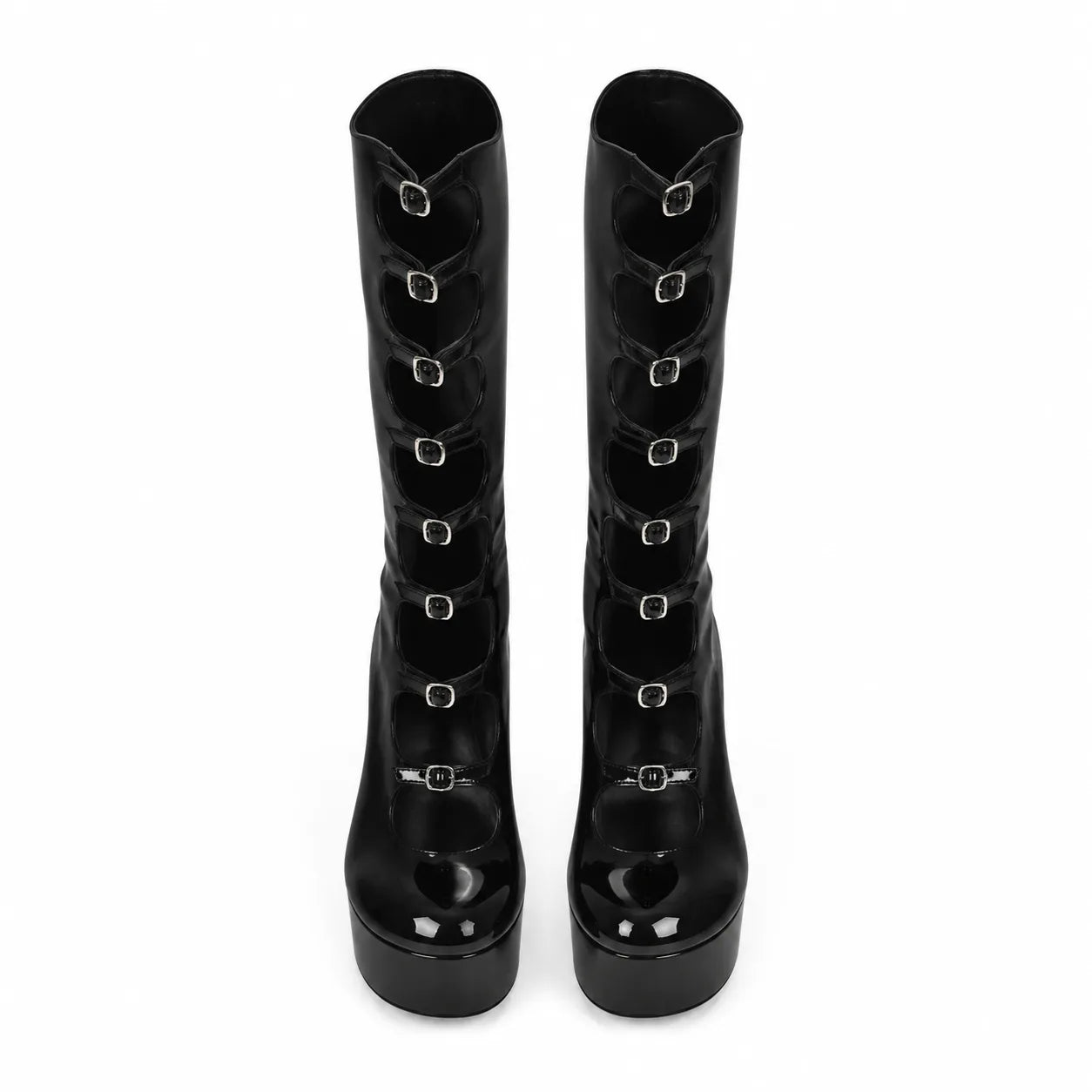 Black Patent Sondrio Buckle Leather Boots top view
