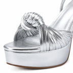 Soft Silver Pitigliano Microfiber Wedge Sandals close-up detail