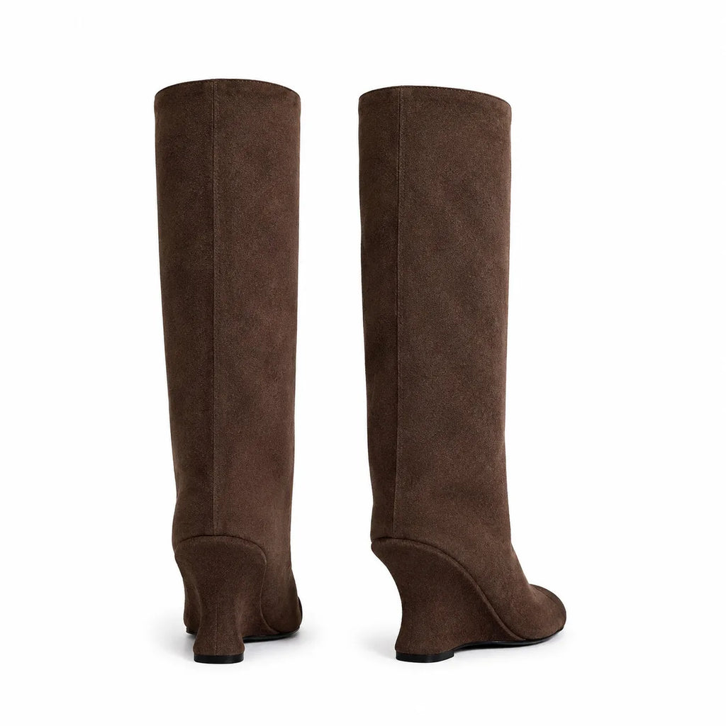Brown Suede Rovereto Suede Knee-High Boots heel detail