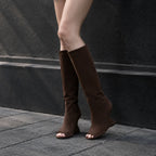 Brown Suede Rovereto Suede Knee-High Boots on-foot view