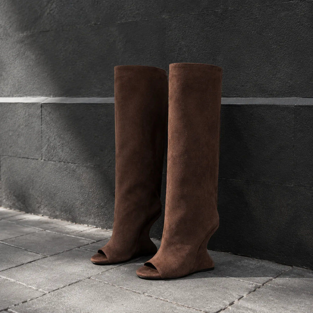 Brown Suede Rovereto Suede Knee-High Boots styled scene