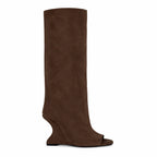 Brown Suede Rovereto Suede Knee-High Boots side view