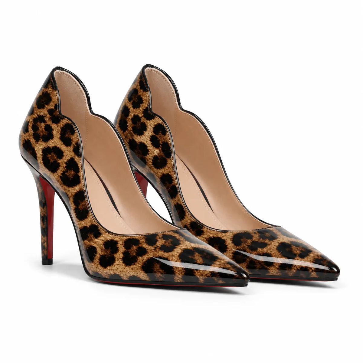 Leopard Nemi Patent Stiletto Pumps