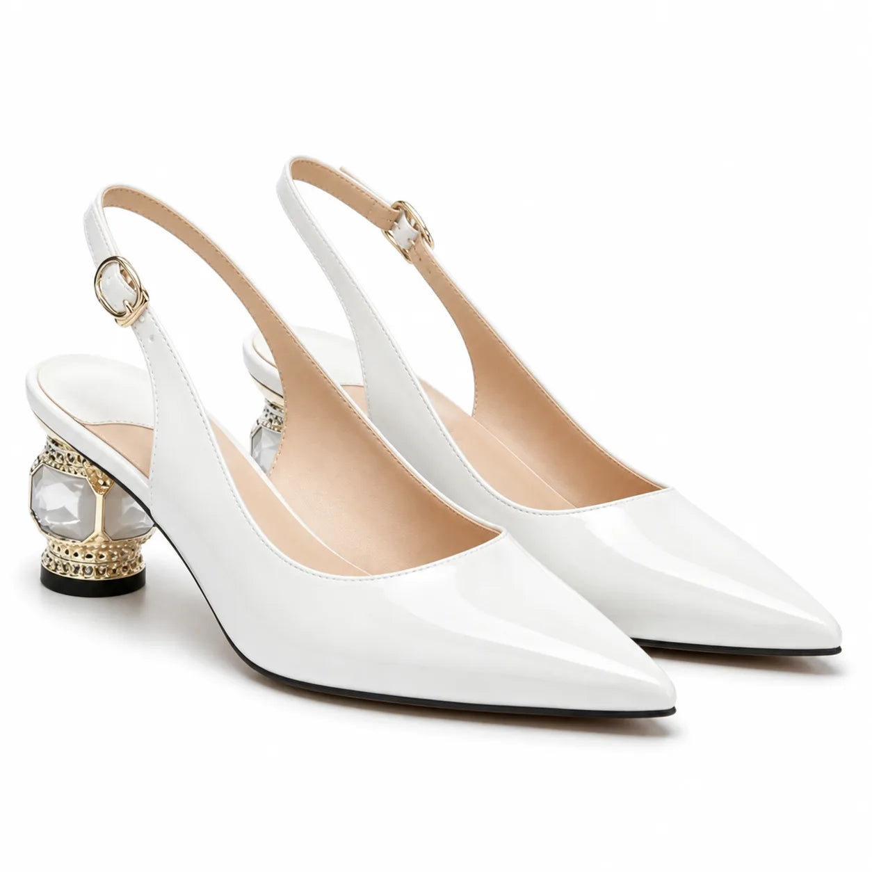 White Patent Sovana Buckle Patent Sandals