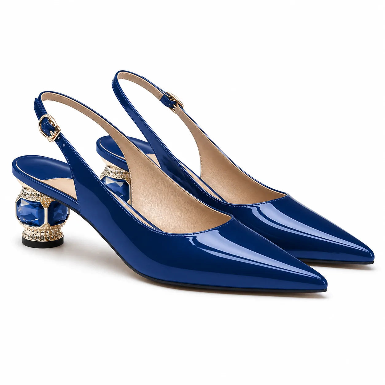 Blue Patent Sovana Buckle Patent Sandals
