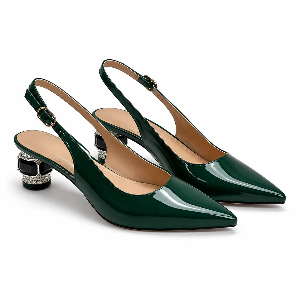 Green Patent Sovana Buckle Patent Sandals