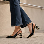 Black Patent Sovana Buckle Patent Sandals on-foot view
