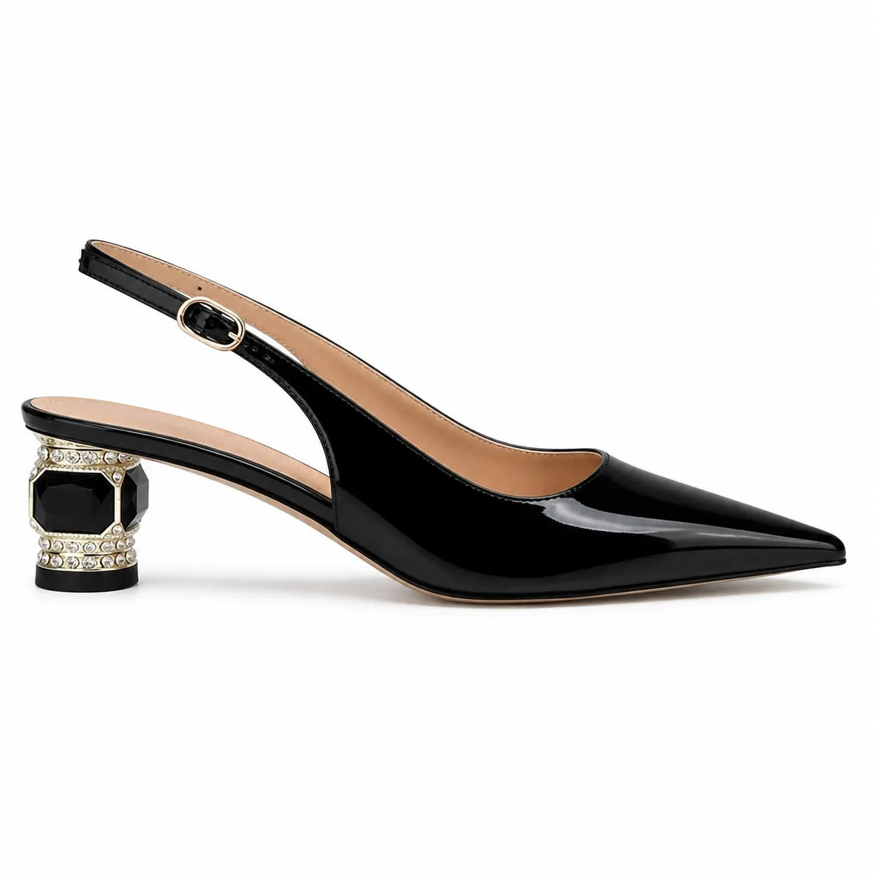 Black Patent Sovana Buckle Patent Sandals side view