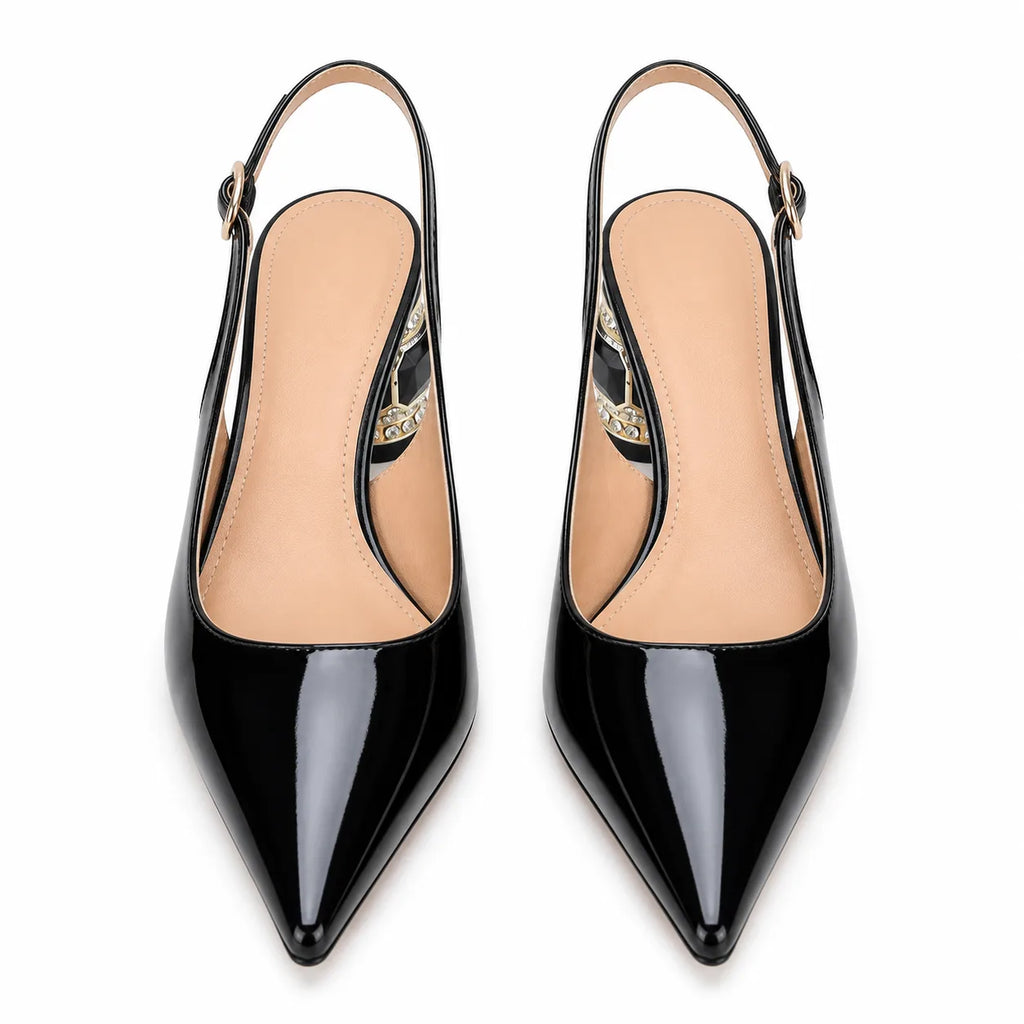 Black Patent Sovana Buckle Patent Sandals top view