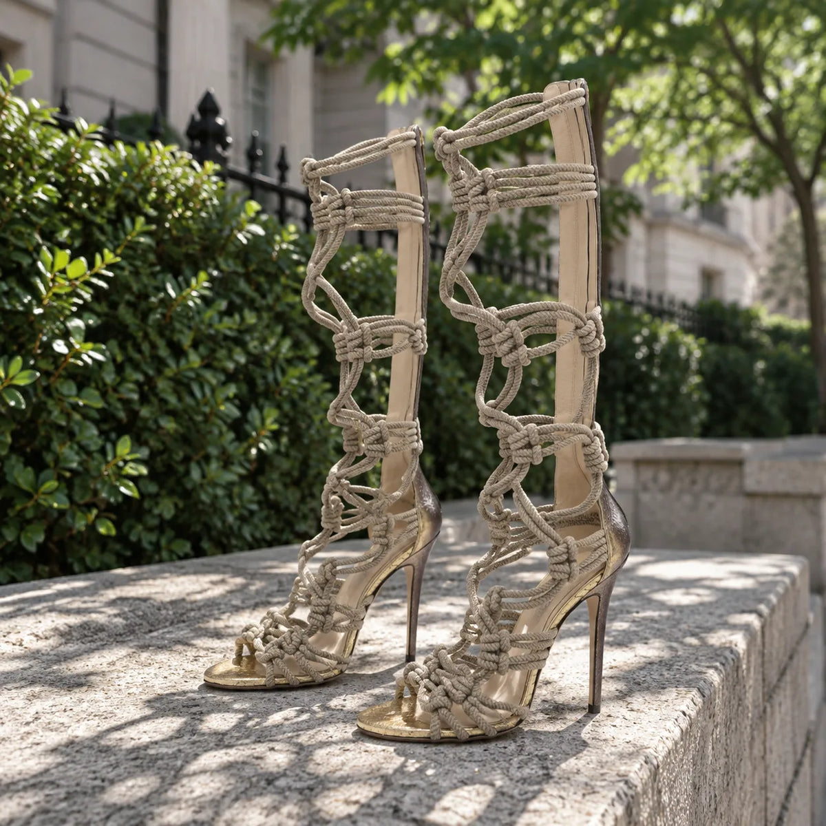 Warm Gold Kea High-Heel Sandals styled scene