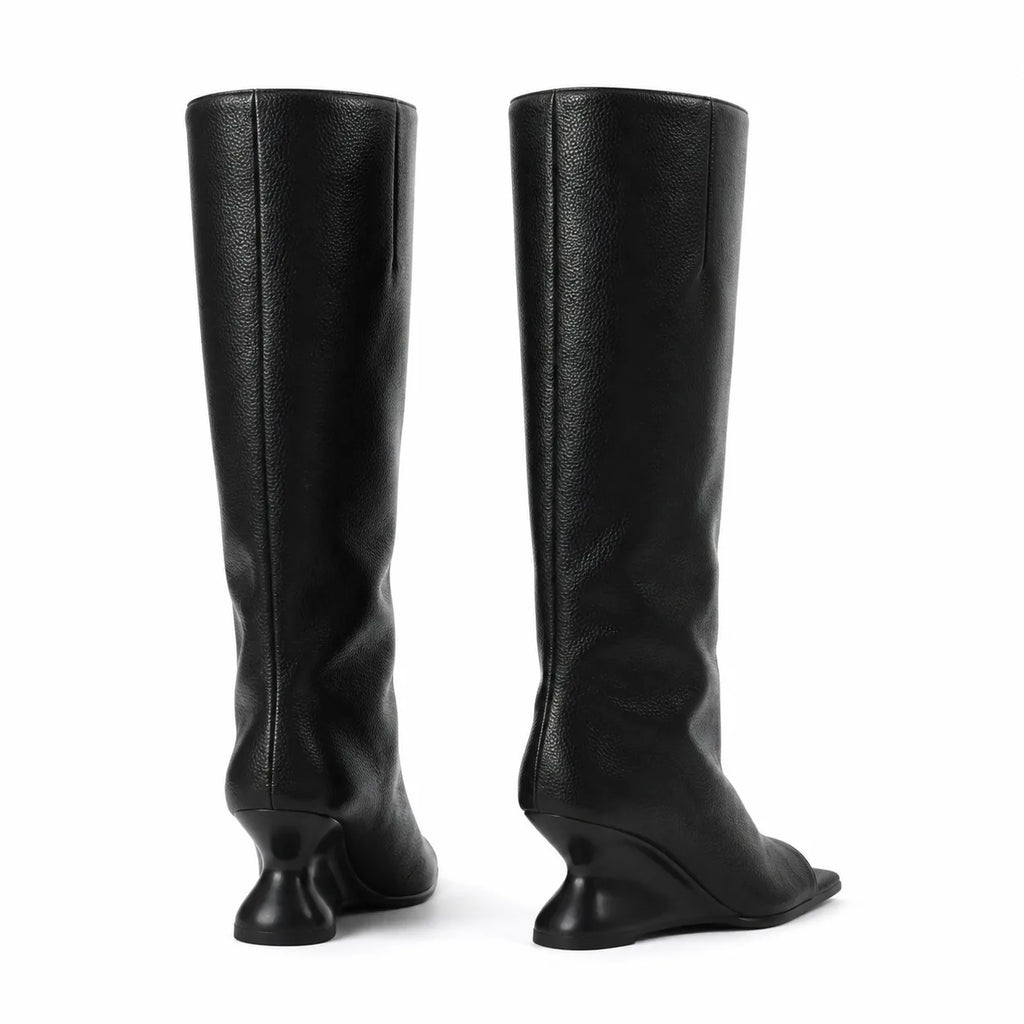 Deep Black Merano Patent Leather Wedge Boots heel detail
