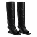 Deep Black Merano Patent Leather Wedge Boots