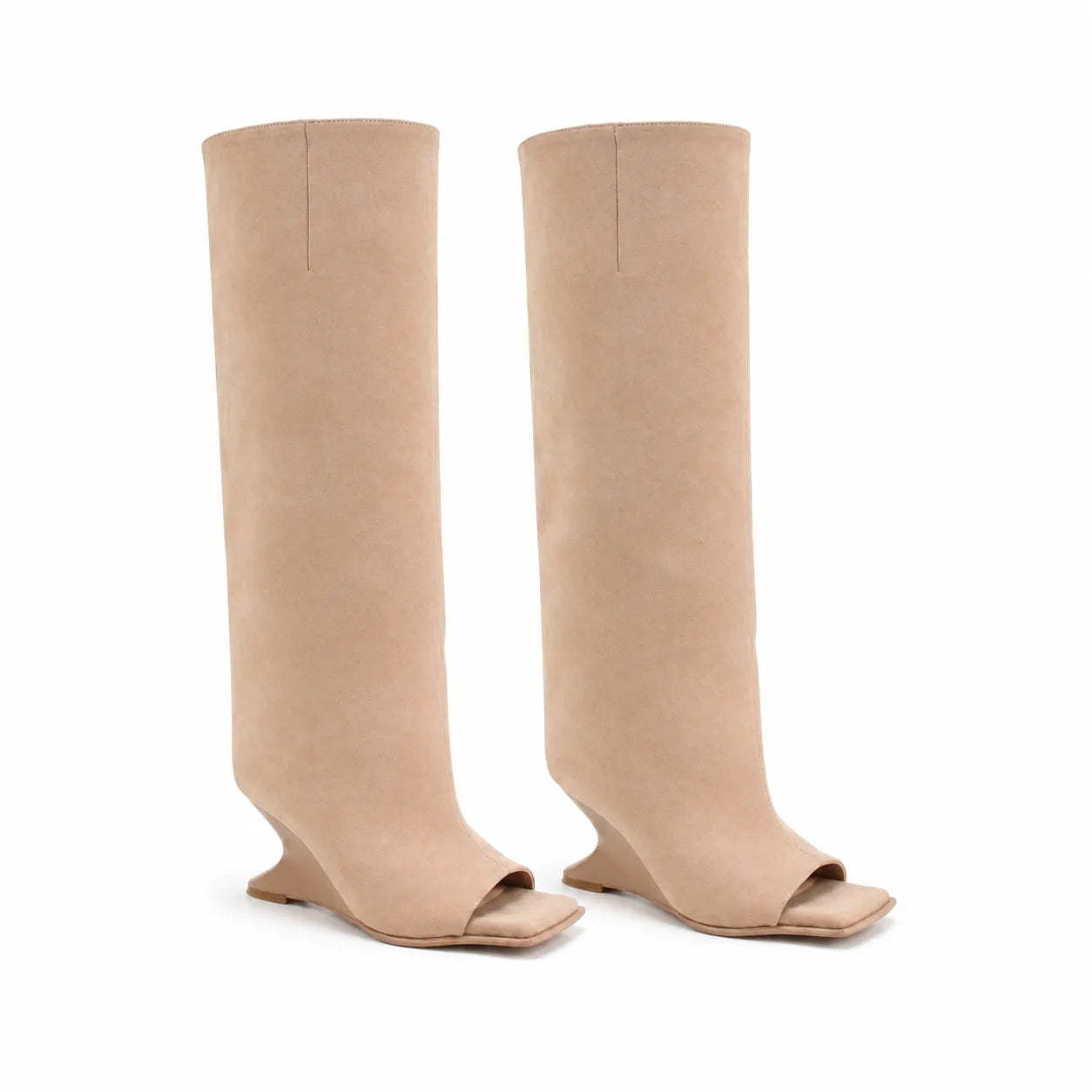 Apricot Suede Merano Patent Leather Wedge Boots