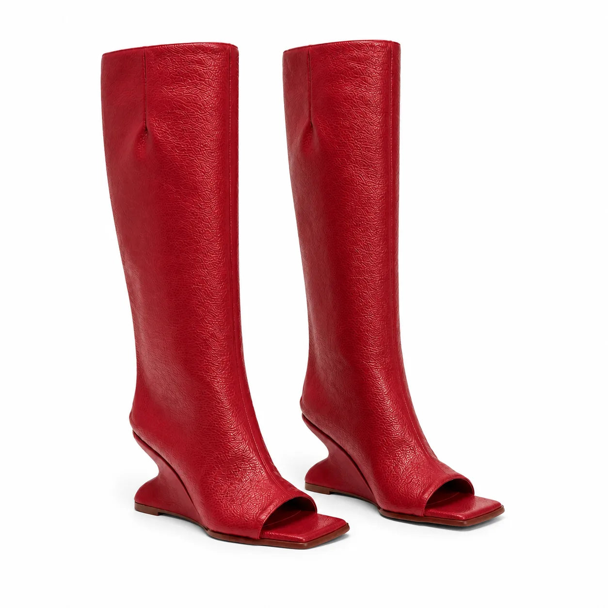 Deep Red Merano Patent Leather Wedge Boots