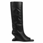Deep Black Merano Patent Leather Wedge Boots side view