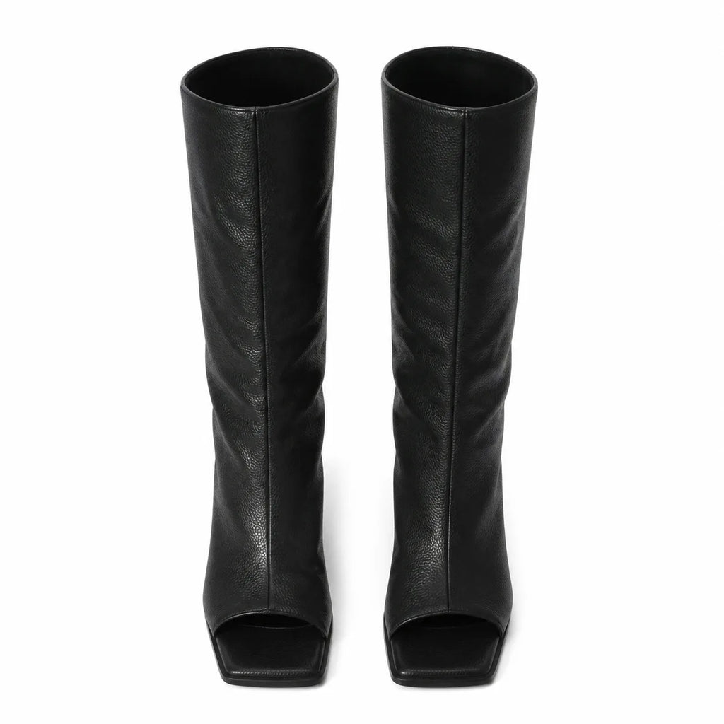 Deep Black Merano Patent Leather Wedge Boots top view