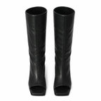 Deep Black Merano Patent Leather Wedge Boots top view