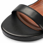 Deep Black Gradara Leather Toe-Strap Sandals close-up detail