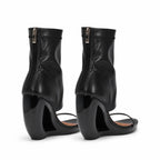 Deep Black Gradara Leather Toe-Strap Sandals heel detail