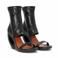 Deep Black Gradara Leather Toe-Strap Sandals