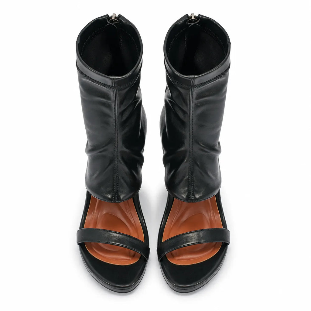 Deep Black Gradara Leather Toe-Strap Sandals top view