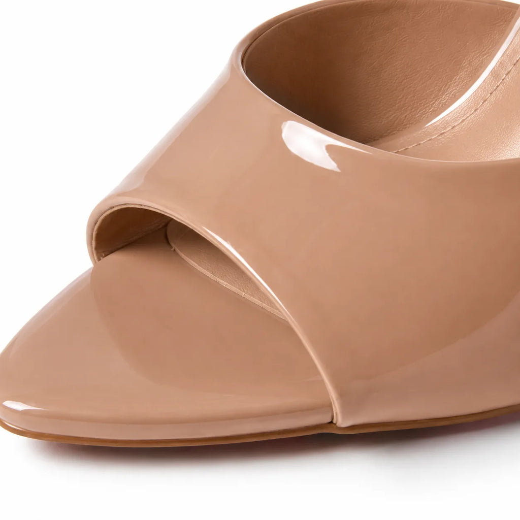 Beige Patent Sorano Leather Thin-Heel Sandals close-up detail