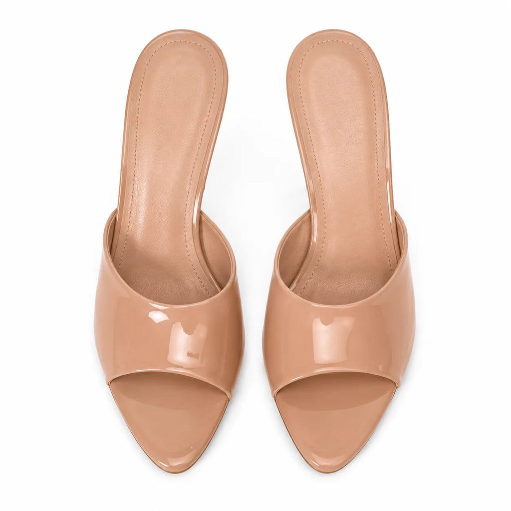 Beige Patent Sorano Leather Thin-Heel Sandals top view