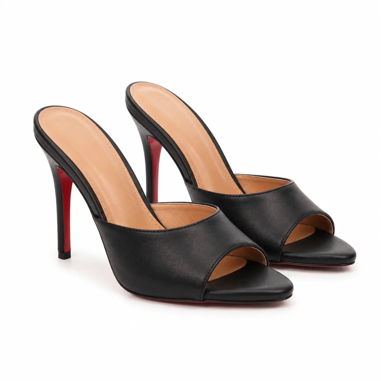 Deep Black Sorano Leather Thin-Heel Sandals
