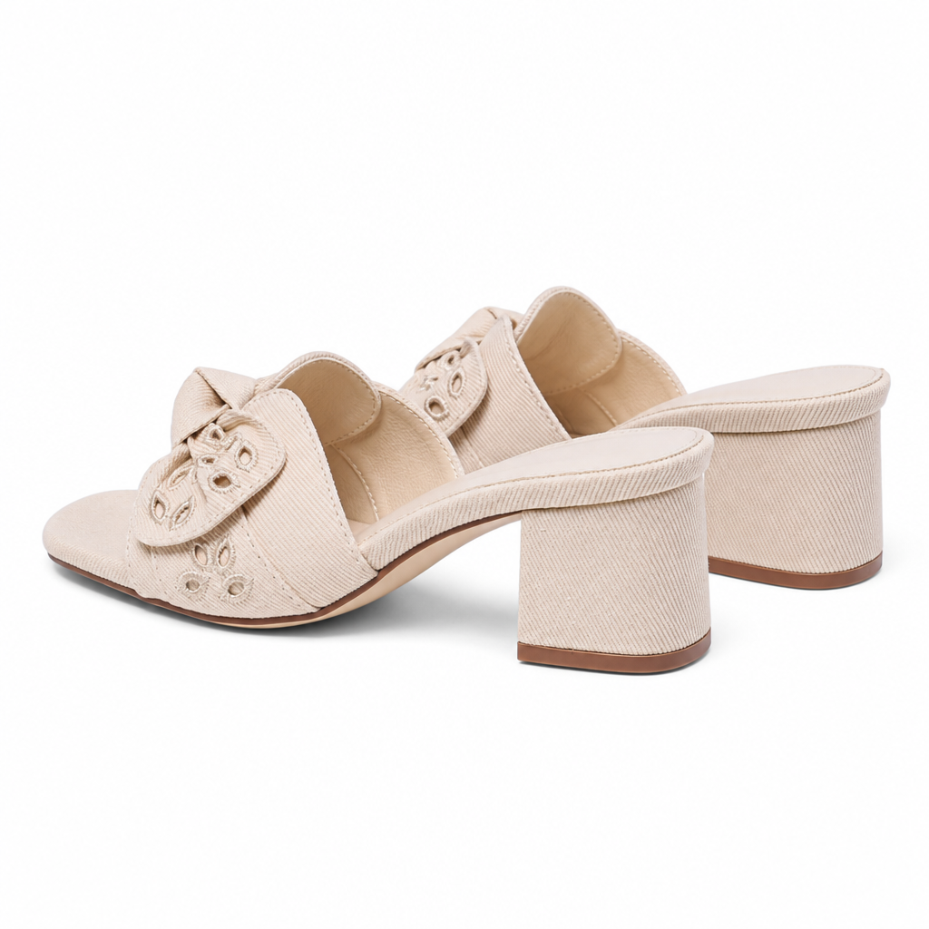 Denimbeige Women's Open-Toe Denim Embroidered Slip-On Mules heel detail