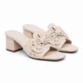 Denimbeige Women's Open-Toe Denim Embroidered Slip-On Mules