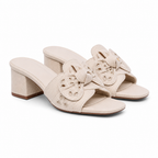 Denimbeige Women's Open-Toe Denim Embroidered Slip-On Mules