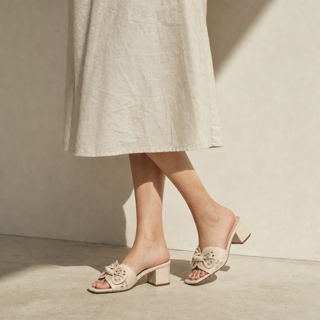 Denimbeige Women's Open-Toe Denim Embroidered Slip-On Mules lifestyle scene