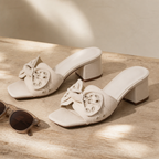 Denimbeige Women's Open-Toe Denim Embroidered Slip-On Mules styled scene