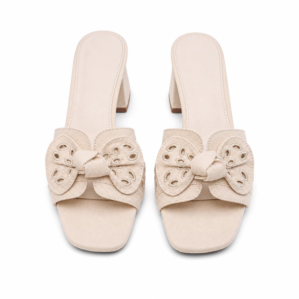 Denimbeige Women's Open-Toe Denim Embroidered Slip-On Mules top view