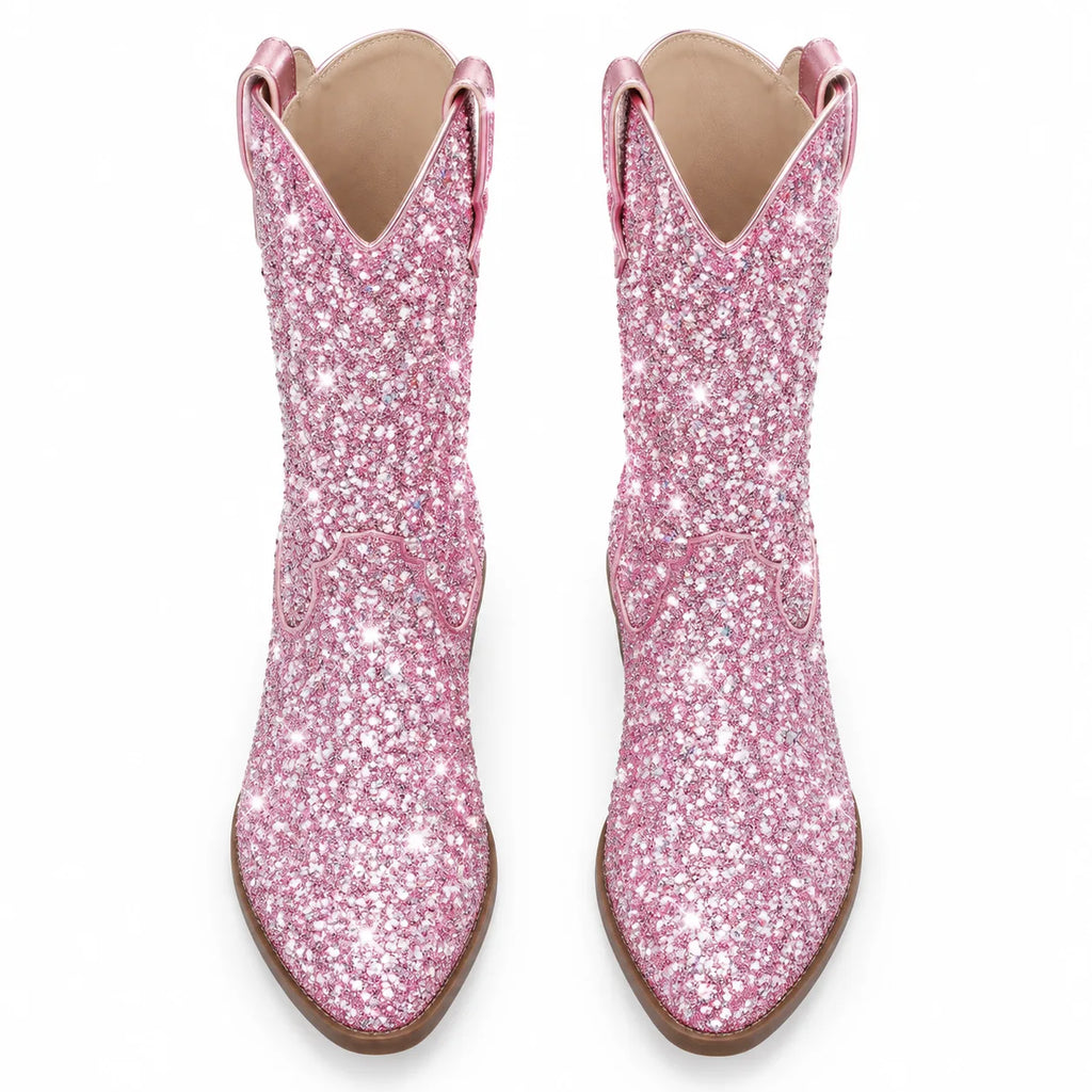 Dusty Rose Perugia Embroidered Glitter Boots top view