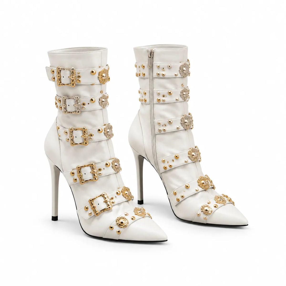 Cream Ivory Bacoli Buckle Patent Boots