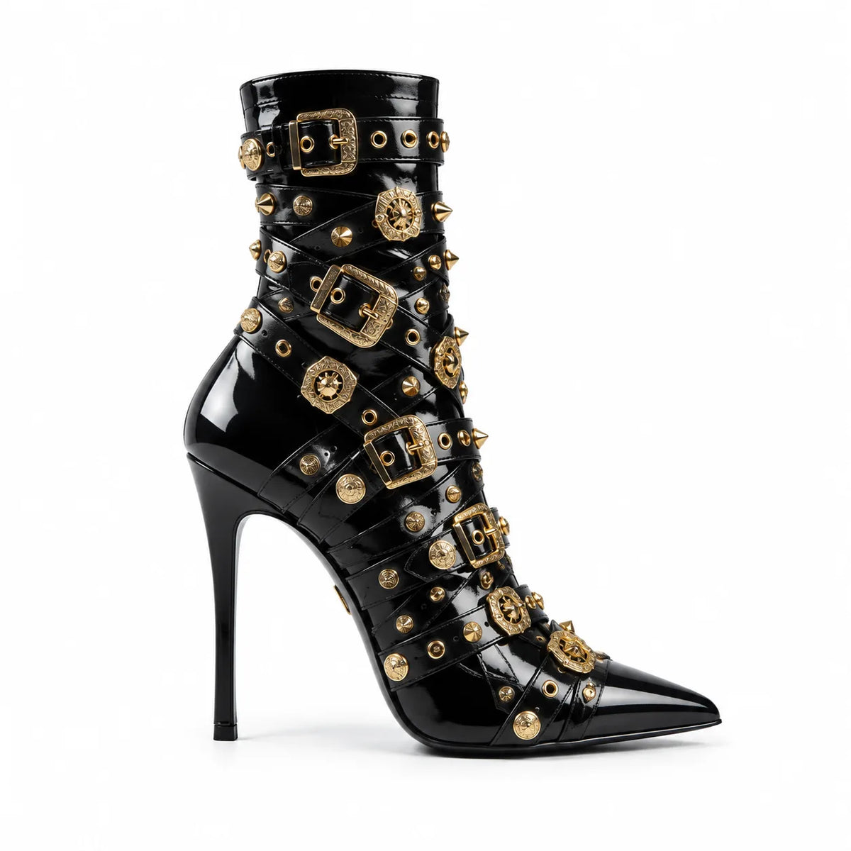 Deep Black Bacoli Buckle Patent Boots side view