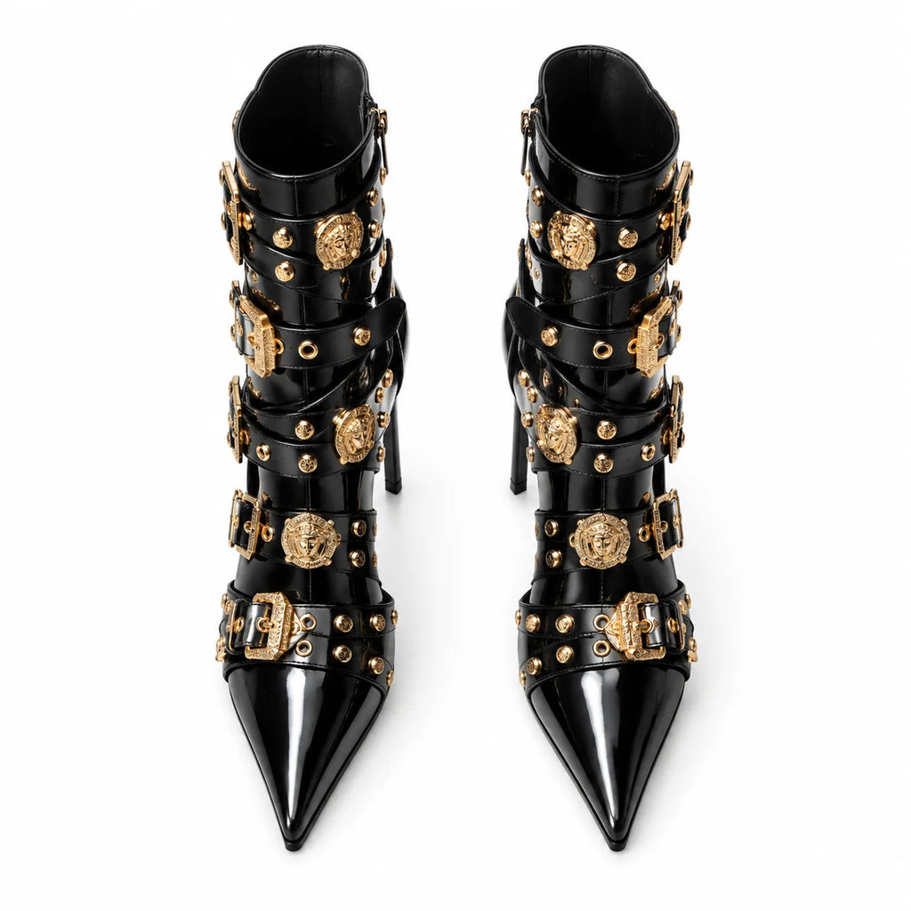 Deep Black Bacoli Buckle Patent Boots top view