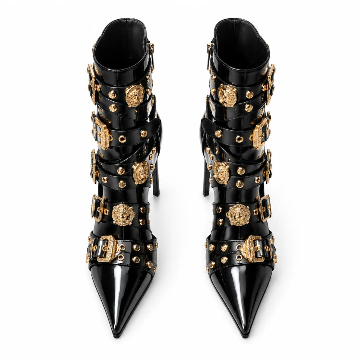 Deep Black Bacoli Buckle Patent Boots top view