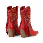 Deep Red Bogliasco Leather Boots heel detail